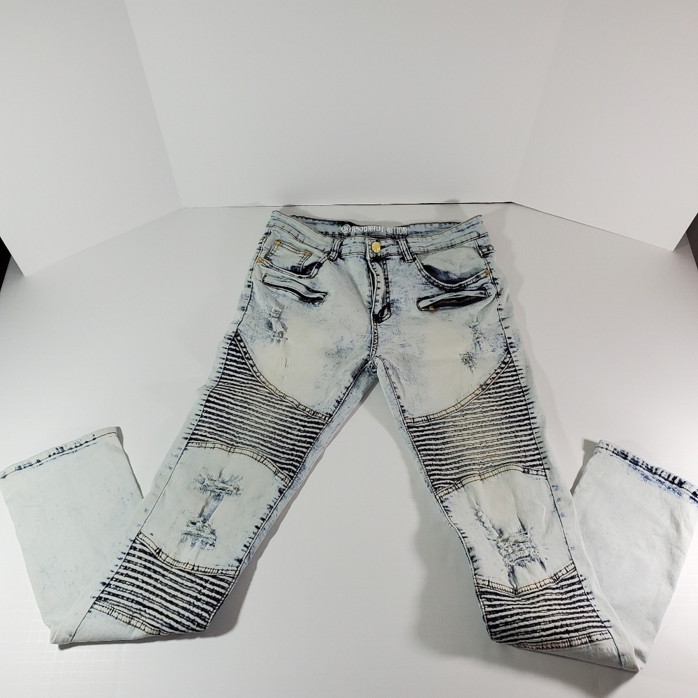 Mens Sz 34/34 Argonaut Nations Acid Wash Distressed RIP Blue Jeans